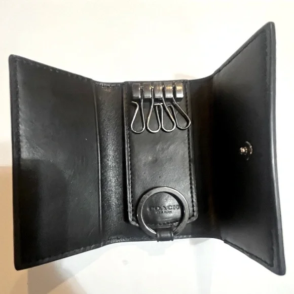 Coach Four Ring Key holder with card case in Signature canvas Black/Gray - Picture 4 of 6